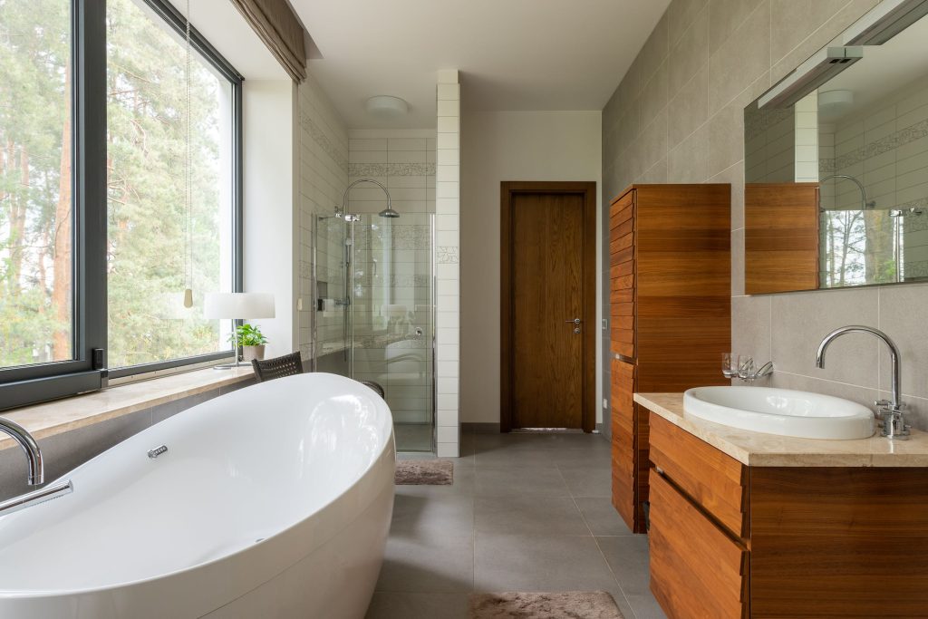 bathroom remodeling in New York with wooden elements