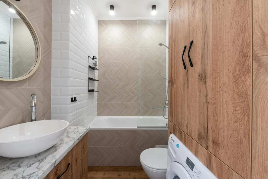 bathroom remodeling in New York with wooden elements 2